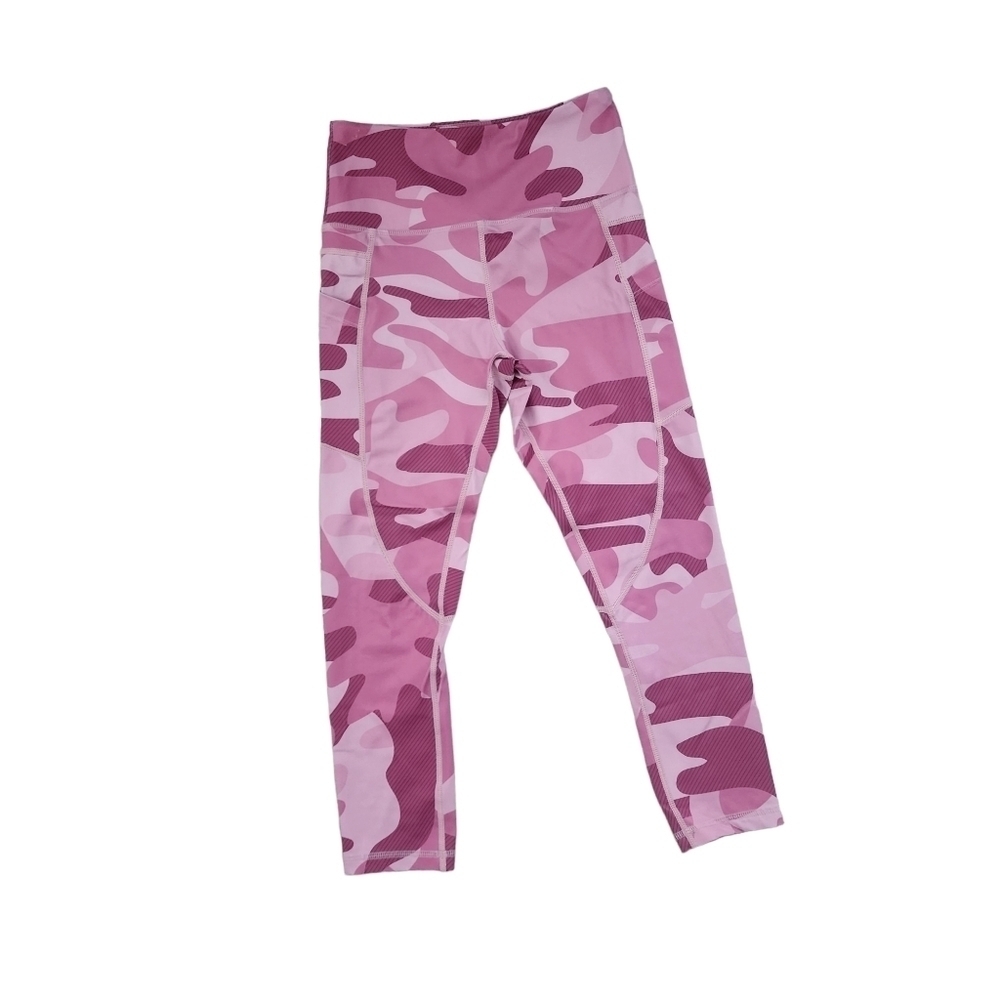 Zyia Active Pink Camo Pocket Hi-Rise Light N Tight Capris 20' Leggings Size 2.